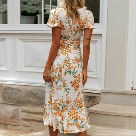 🔥Sale!!! 1 Left!!! Beautiful Floral Print Ruffle Split MXie Dress - Picture 3 of 5